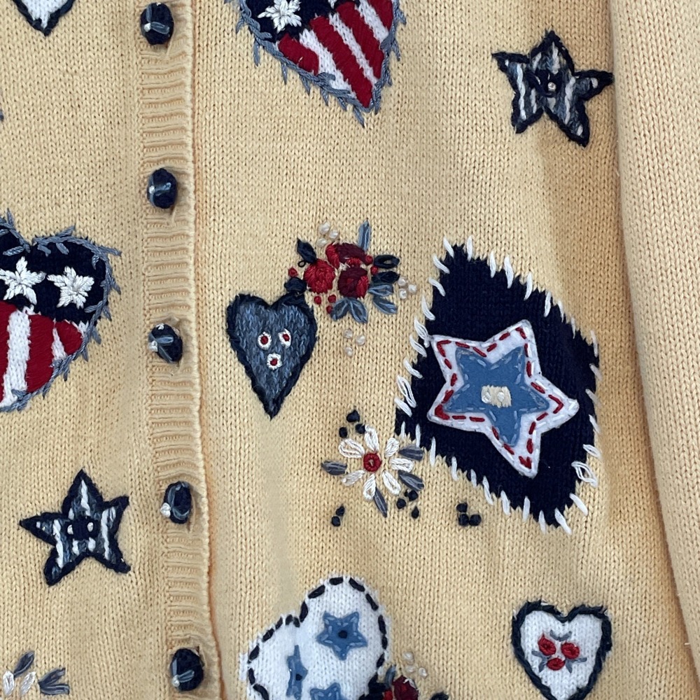 Vintage Heirloom Collectibles Cardigan Sweater USA Hearts Cottagecore Granny L - Picture 4 of 13